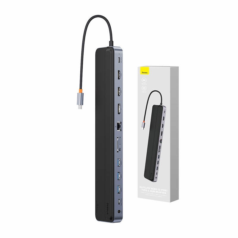 Hub 12w1 Baseus EliteJoy Gen2 series USB-C do 2xHDMI+ 3xUSB 3.0+ PD+ DP+ SD/TF+ RJ45+Type-C+ 3.5mm (dark grey) Hub 12w1 Baseus EliteJoy Gen2 series USB-C do 2xHDMI+ 3xUSB 3.0+ PD+ DP+ SD/TF+ RJ45+Type-C+ 3.5mm (dark grey)
