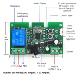 DC 5-32V relee ZigBee + RF433MHZ