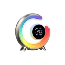 LED bedside lamp, alarm clock  PEACOCK with clock, RGB light and USB port, gold