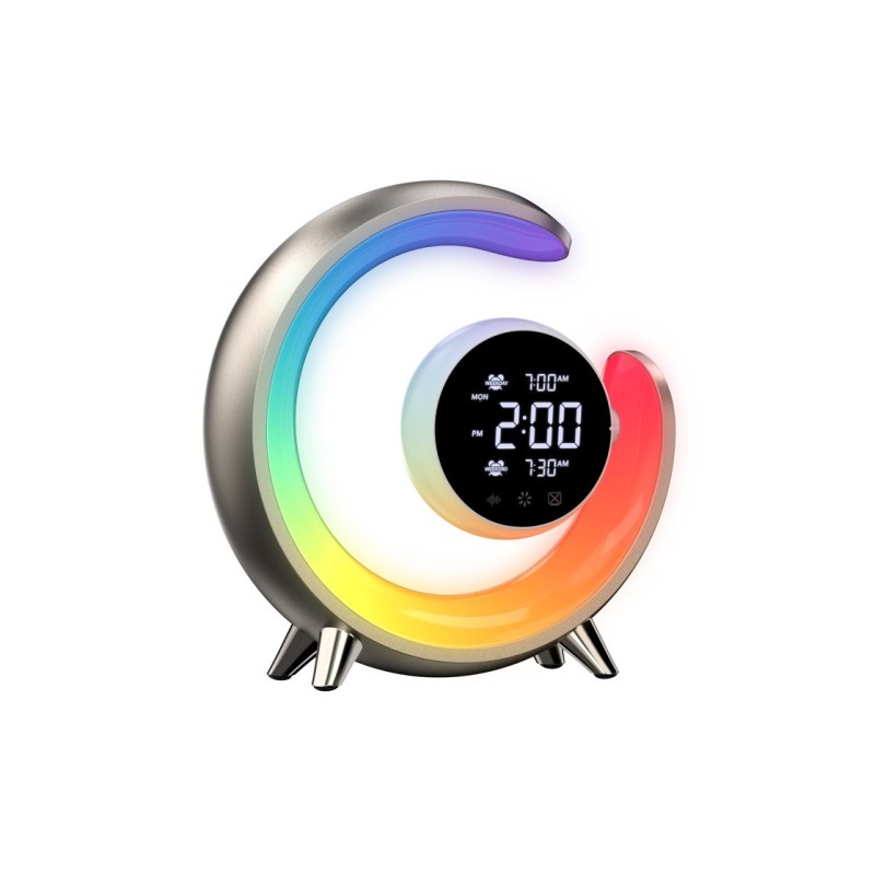 LED bedside lamp, alarm clock PEACOCK with clock, RGB light and USB port, gold LED bedside lamp, alarm clock PEACOCK with clock, RGB light and USB port, gold